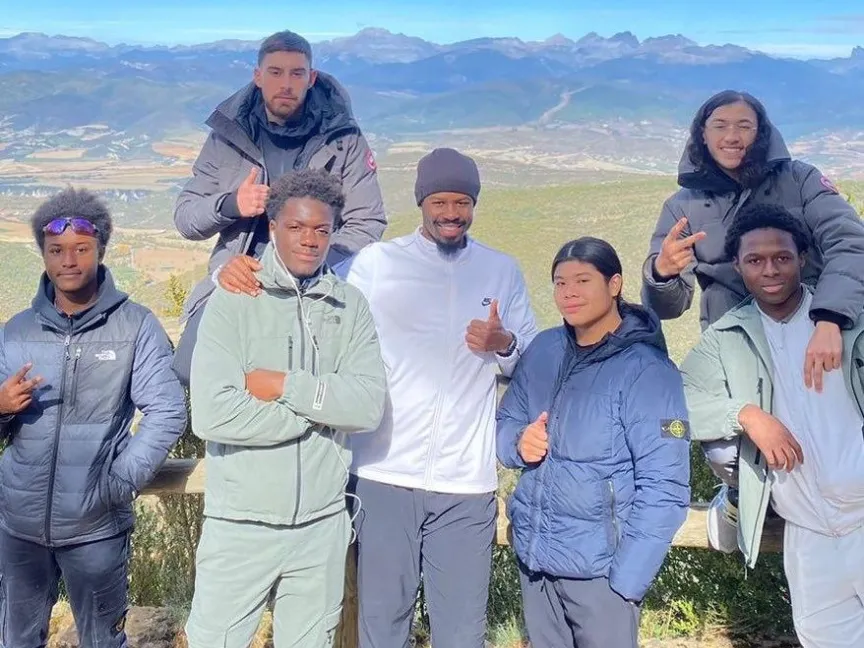 Group of young people in front of moutnain